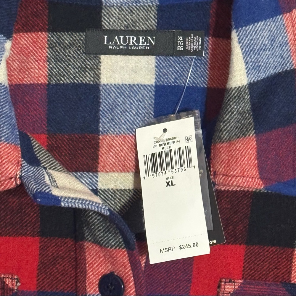 Lauren Ralph Lauren Plaid Wool Blend Shirt Jacket Red Blue Cabincore NWT XL - Picture 5 of 7